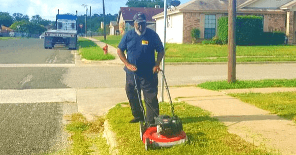 School bus driver noticed his young students standing in overgrown grass, so he mowed the entire bus stop.