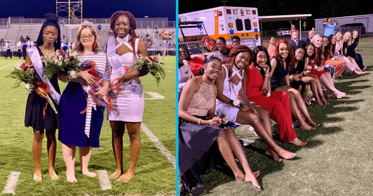 Teen with epilepsy couldn't wear heels during homecoming, so everyone went barefoot to support her. Credit: Crystal Lotz Hadden