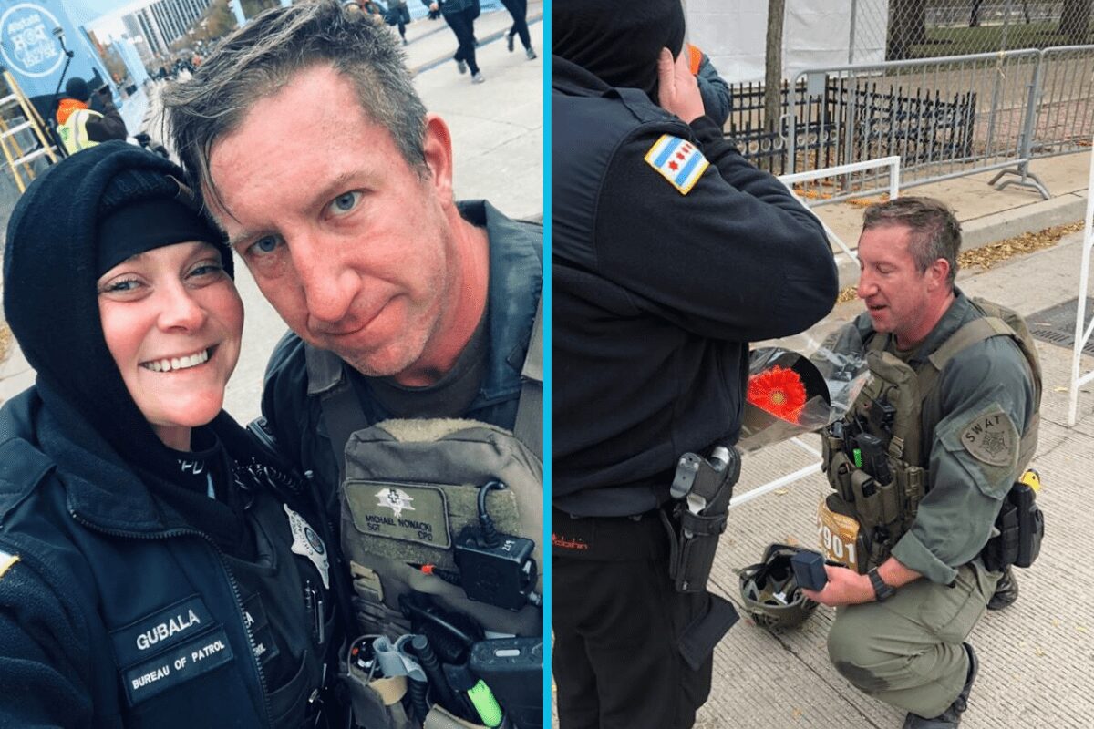 SWAT Sgt. saves a woman's life while running 15k for charity in full gear, then proposes to fiance - all in one day.