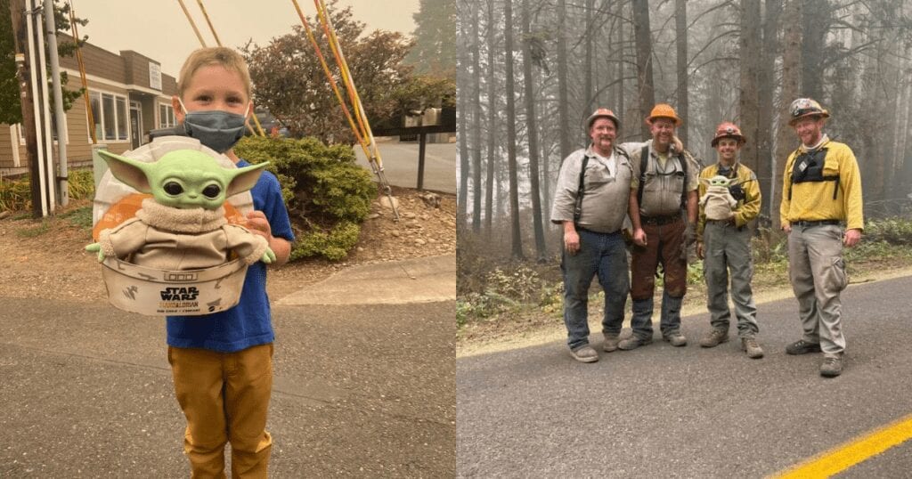 5-year-old boy sends his Baby Yoda doll to comfort Oregon firefighters - now they take it on their calls.