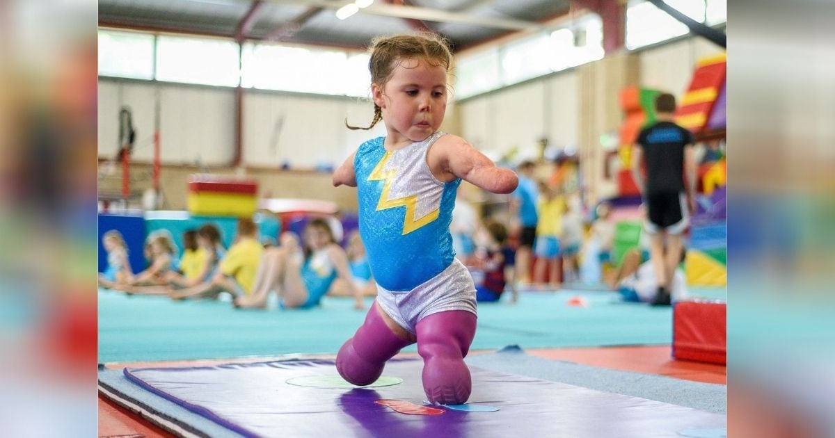 6-year-old girl, who lost her limbs to meningitis at 9-months-old, learns gymnastics.