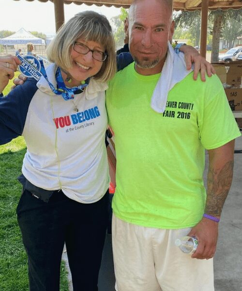 Carrie Kelley and Fidel Ybarra finish the Beaver Creek Marathon.