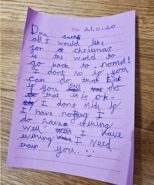 8-year-old girl writes heartwarming letter to Santa asking for things to return to normal.