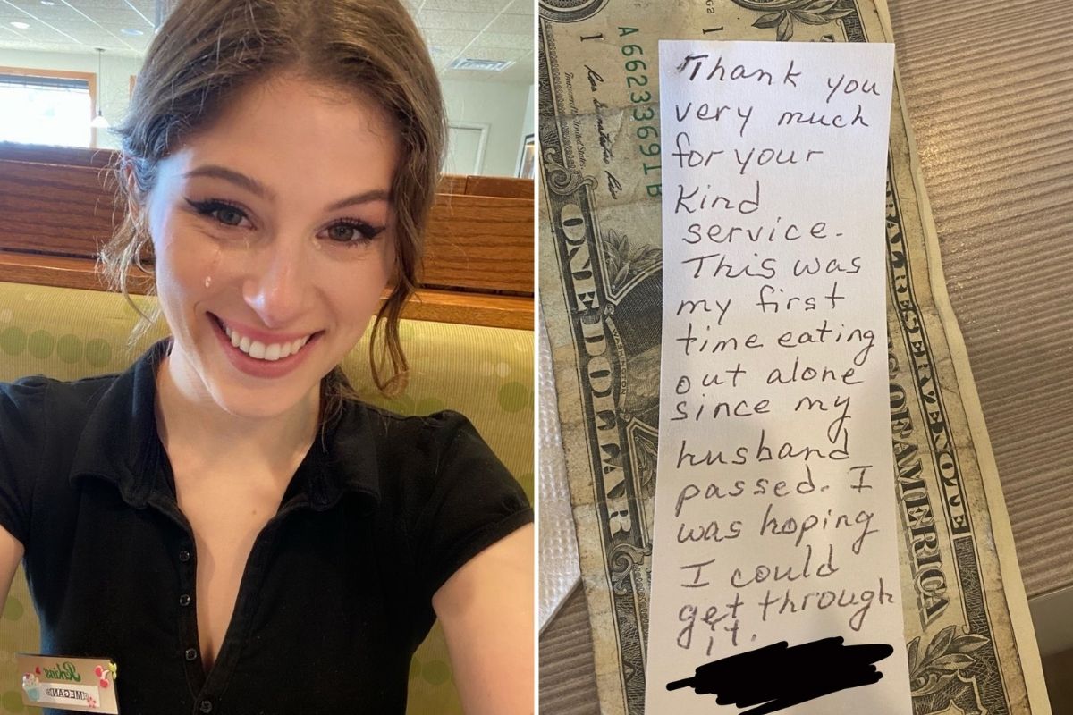 Waitress receives thank you note from customer eating alone for the first time since her husband passed.