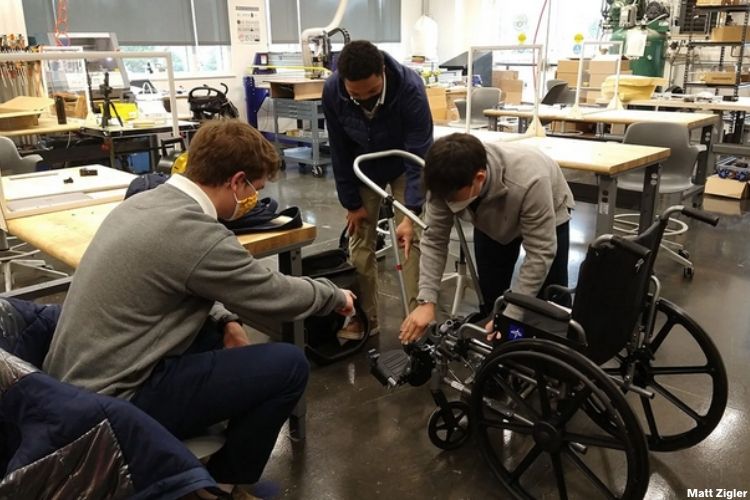 High school students build wheelchair-stroller for new dad who lost mobility due to a brain tumor. 