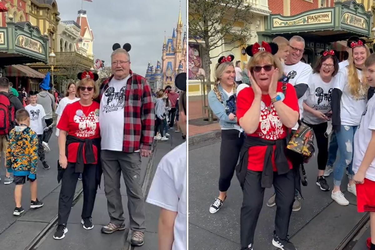 Grandma gets surprised at Disney's Magic Kingdom by family for her 70th birthday.